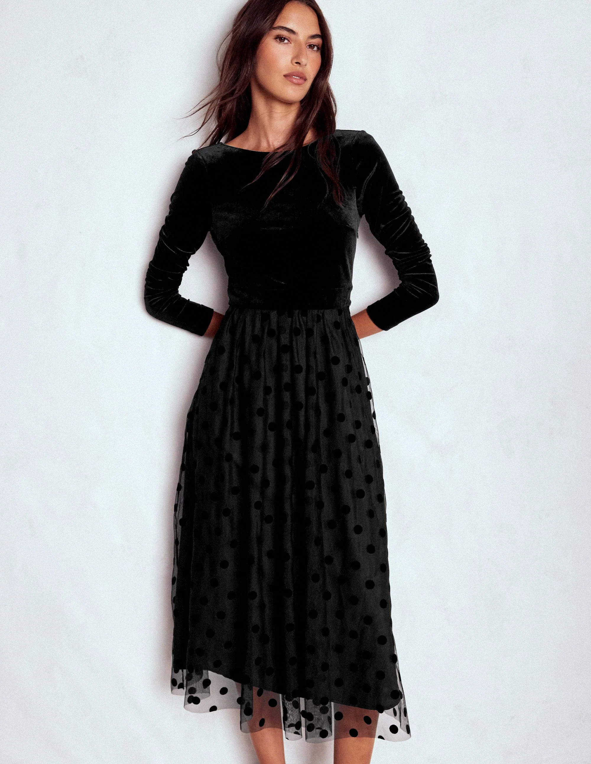 Boden Women's Velvet Bodice Jersey Dress in Black | Size 8 | Boden (US)