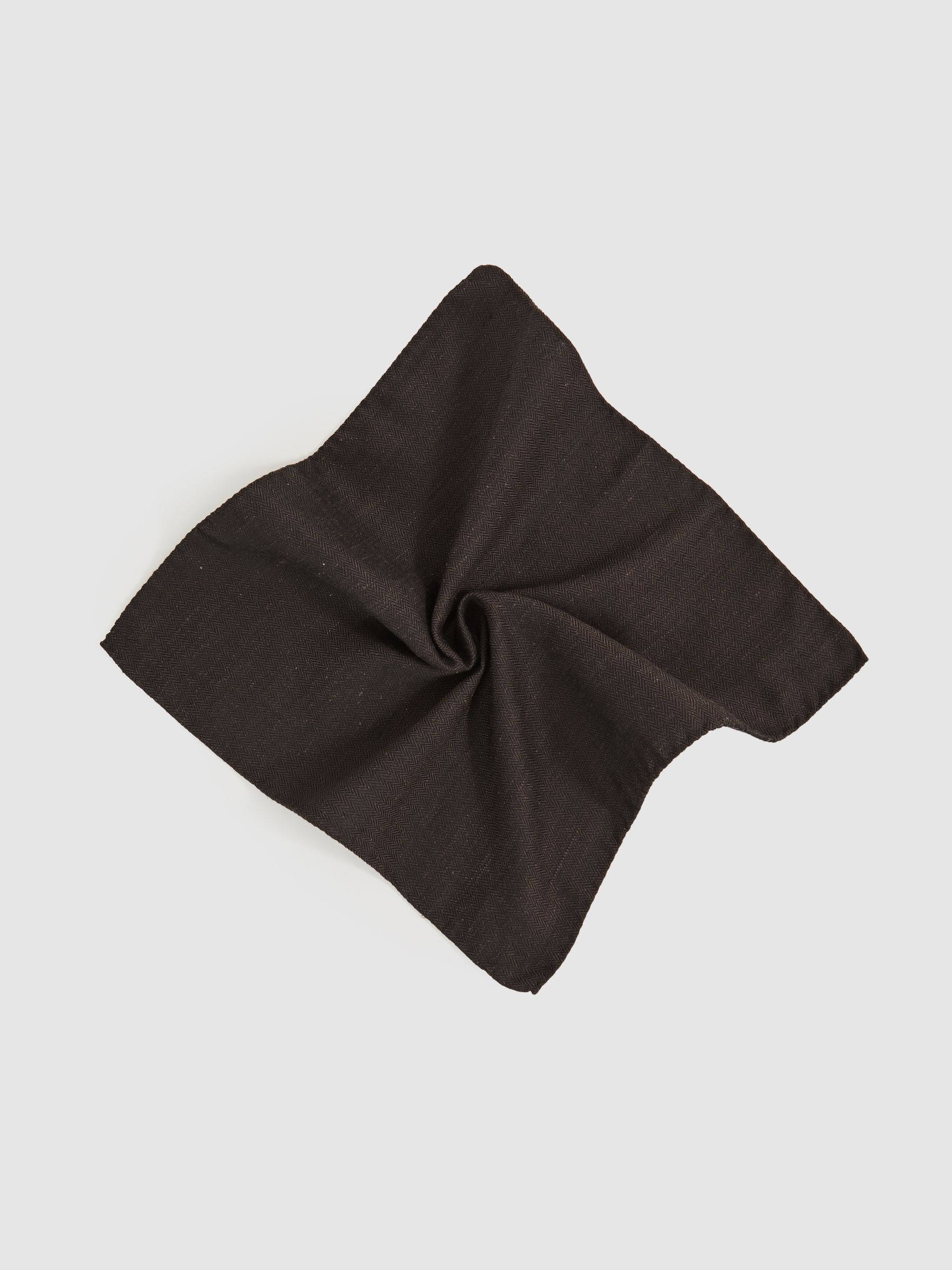 Silk Blend Herringbone Pocket Square in Chocolate Brown | Reiss UK