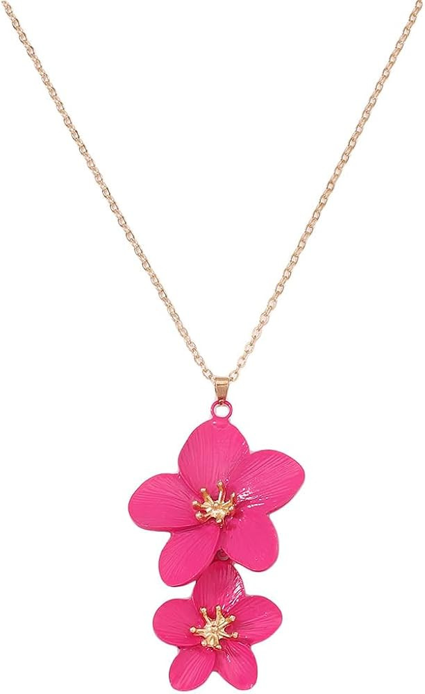Flower Pendant Necklace for Women Trendy Pink Double Flower Chunky Sweet Choker Necklaces Prom Ho... | Amazon (US)