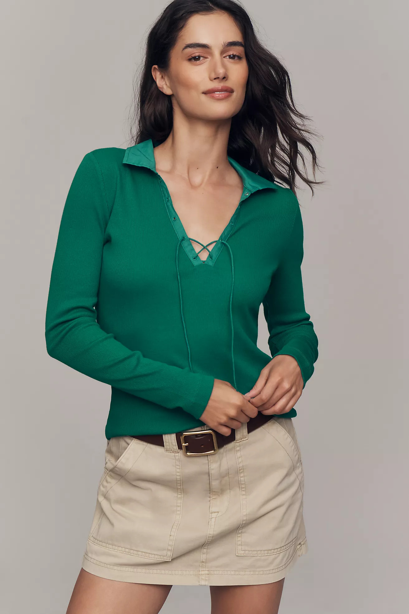 Maeve Tie-Front Long-Sleeve Top | Anthropologie (US)