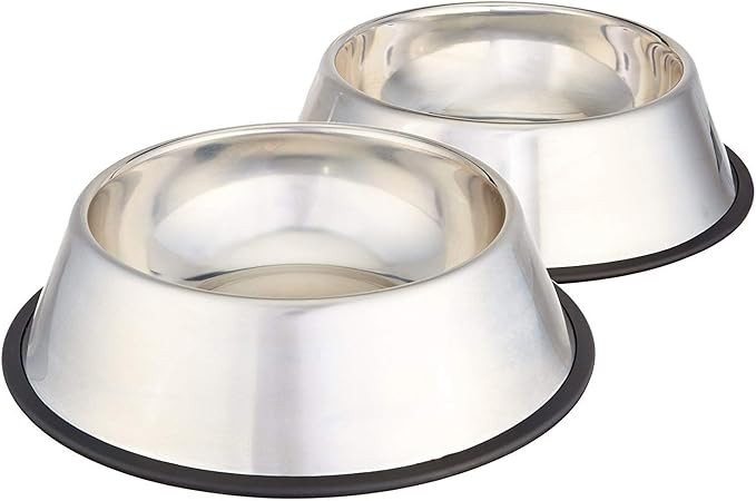 Amazon Basics Stainless Steel Non-Skid Pet Dog Water And Food Bowl, 2-Pack (10 x 2.8 Inches), Eac... | Amazon (US)