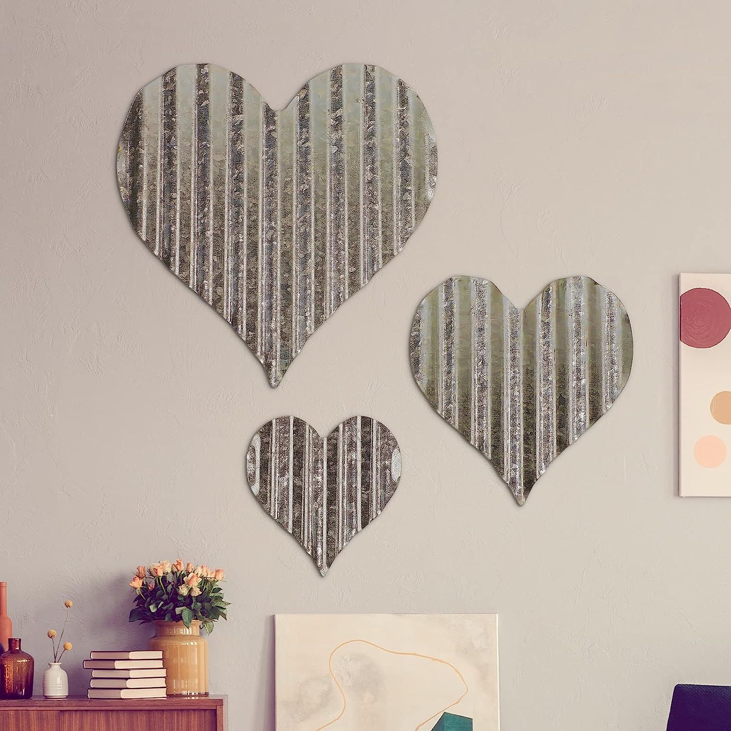 3 Pcs Metal Heart Wall Decor Corrugated Galvanized Steel Decorations Heart Decor Galvanized Heart... | Amazon (US)