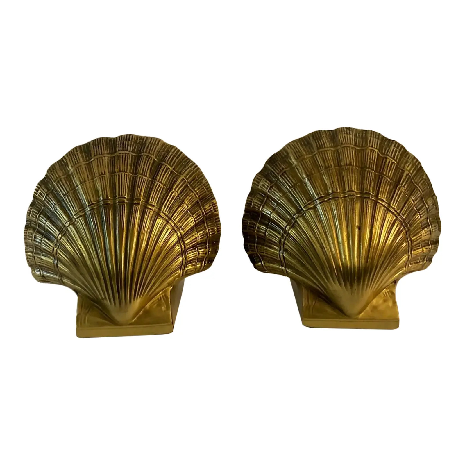 Vintage Modern Heavy Brass Clam Sea Shell Bookends - a Pair | Chairish