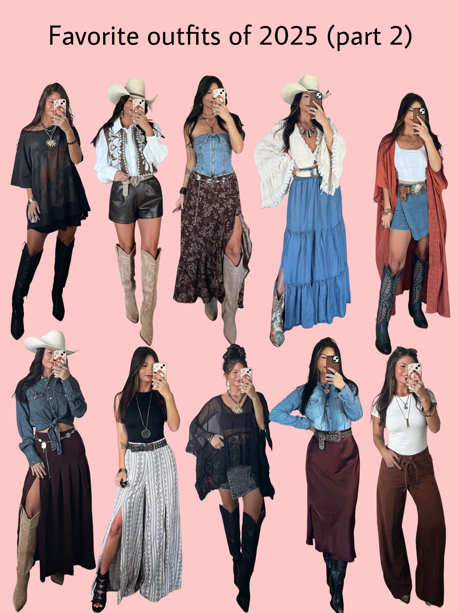 Some of my favorite looks from 2025! Lots of skirts and flowy pieces! Western vibes mixed with boho and edge. Linking what I can here!

#LTKootd #LTKSaleAlert #LTKPetite
