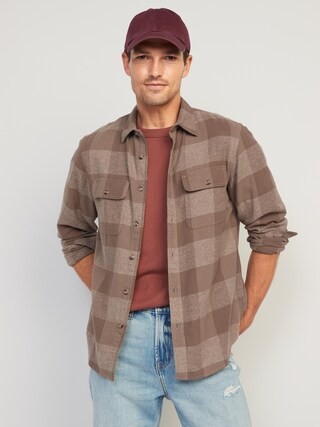 Regular-Fit Plaid Double-Brushed Flannel Shirt for Men | Old Navy (US)