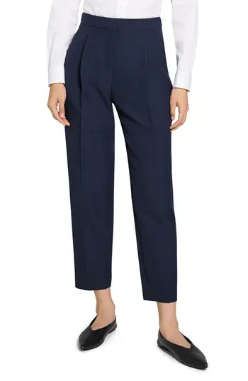 Theory Wool Blend Pleated Pants in Nocturne Navy at Nordstrom Rack, Size 10 | Nordstrom Rack