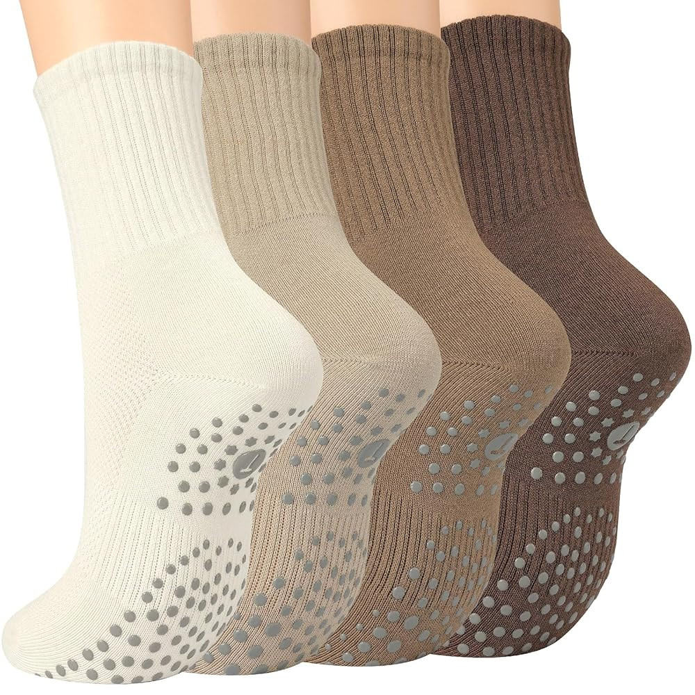 Toes Home Pilates Socks for Women with Non Slip Grippers, Yoga Crew Socks for Barre Hospital Stic... | Amazon (US)