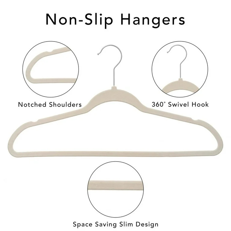 Better Homes & Gardens Non-Slip Velvet Adult Clothing Hangers, Beige, 30 Count | Walmart (US)