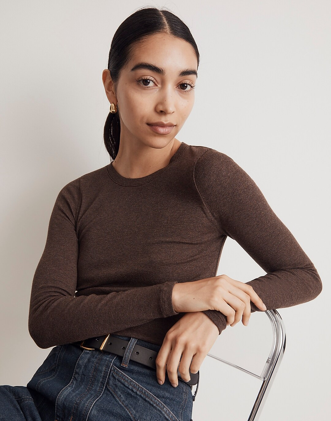 Brightside Finerib Crewneck Long-Sleeve Tee | Madewell