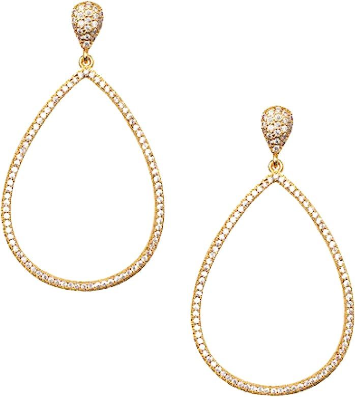 Dazzling Earrings | 18K Gold Plated CZ Paved Copper Jewelry Drop Earrings | Gold Long Drop Earrin... | Amazon (US)