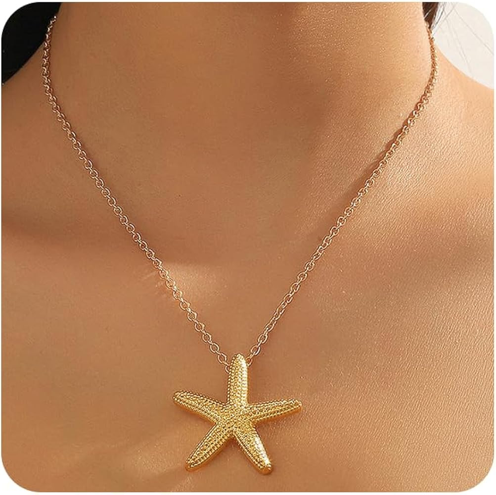 ZMANYIJEW Gold Starfish Necklace for Women Ocean Gold Starfish Pendant Necklace Chain Choker Beac... | Amazon (US)