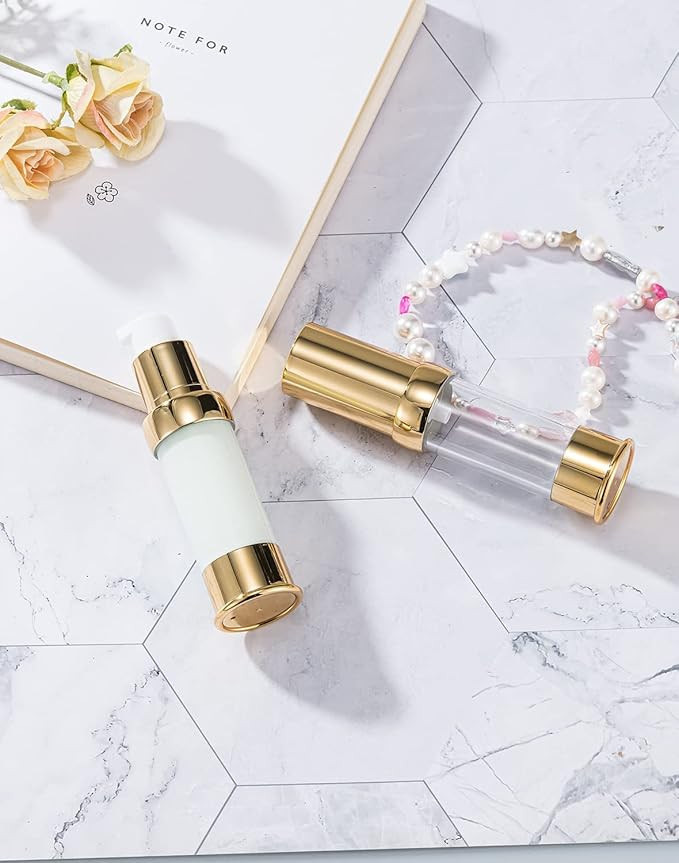 Golden airless Pump Bottles airless Pump Bottles Makeup Pump Dispenser Travel Size Bottle (1oz/15... | Amazon (US)