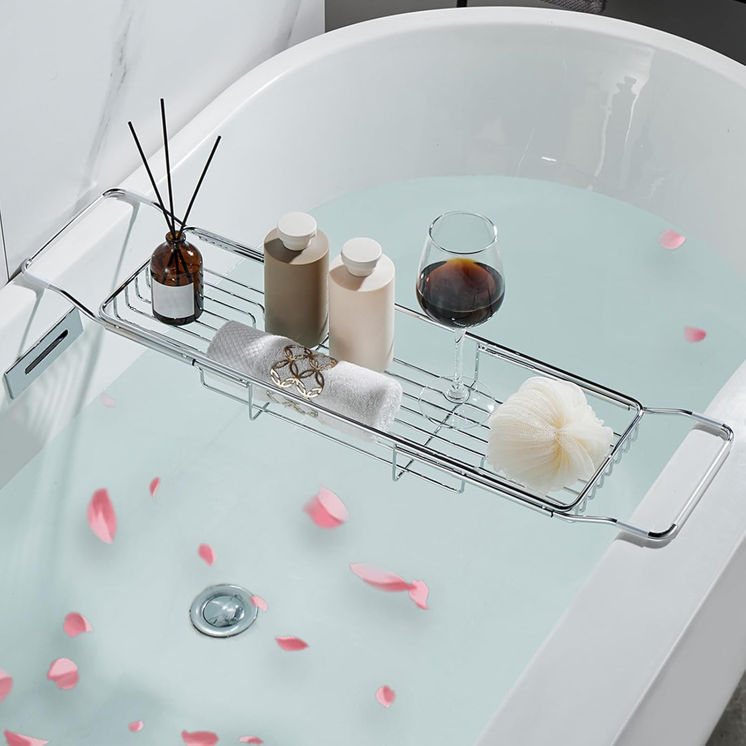 Stainless Steel Bathtub Caddy Tray, Expandable Bath Tub Table, Adjustable Bathroom Tray, Bath Org... | Amazon (US)