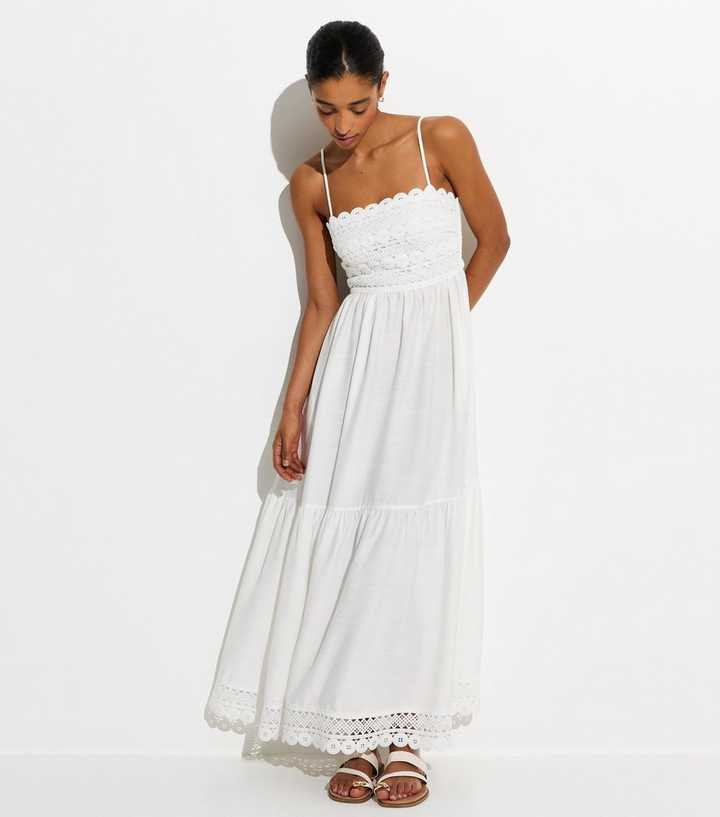 White Crochet Panel Beach Maxi Dress | New Look | New Look (UK)