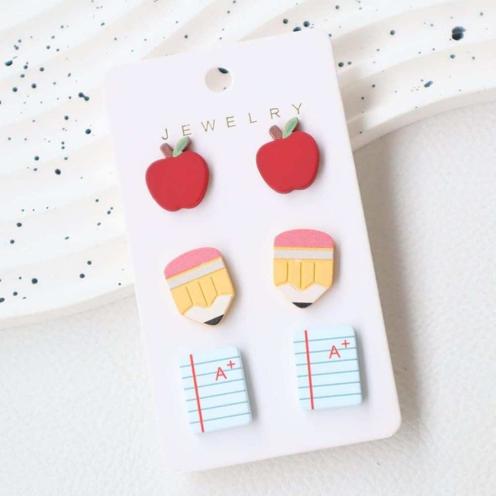 Shiny School-themed Teacher Earrings Glittering ABC Pencil Paint Palette Crayon Stud Earrings Set... | Amazon (US)