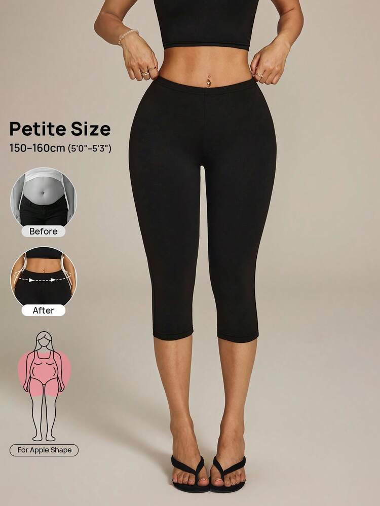 Vivamere Solid Color High Waist Metal Casual Active Fashionable Capri Pants For Summer Active Pil... | SHEIN
