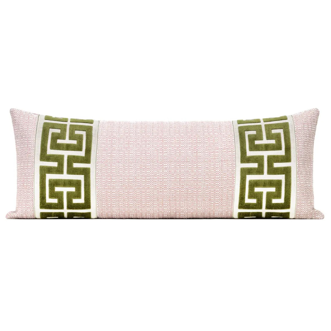 XL Lumbar: Signature Tweed Throw Pillow Cover in Ballet Pink With Large Parallel Olive Green Gree... | Etsy (DACH)