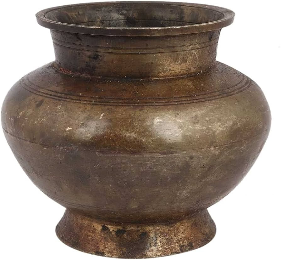 Indian Shelf Handmade Vintage Brass Water Pot Centre Bulge Heavy Base Pot Pack of 1 Indian Kitche... | Amazon (US)