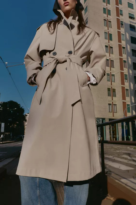 WINDPROOF WATER REPELLENT LONG TRENCH COAT WITH BELT | Zara UK