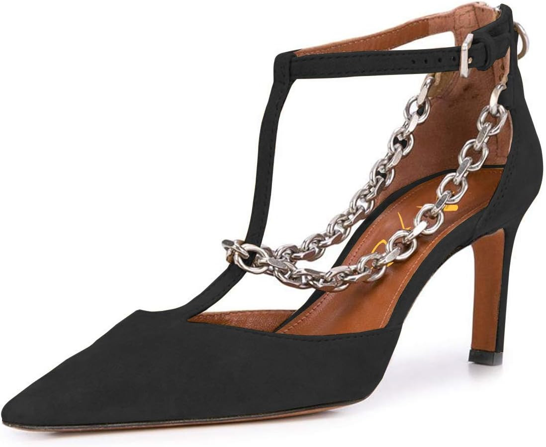 XYD Women Trendy Pointy Closed Toe Low Heels D'Orsay Sandals Ankle T-Straps Pumps Chain Party Sho... | Amazon (US)
