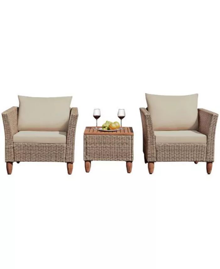 Slickblue 3 Pieces Patio Rattan Furniture Set with Washable Cushion for Yard Porch - Macy's | Macy's