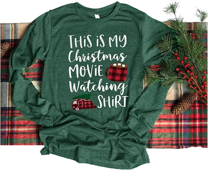 This is My Christmas Movie Watching Shirt Women Funny Christmas Movie Lover Shirt Long Sleeve Fun... | Amazon (US)