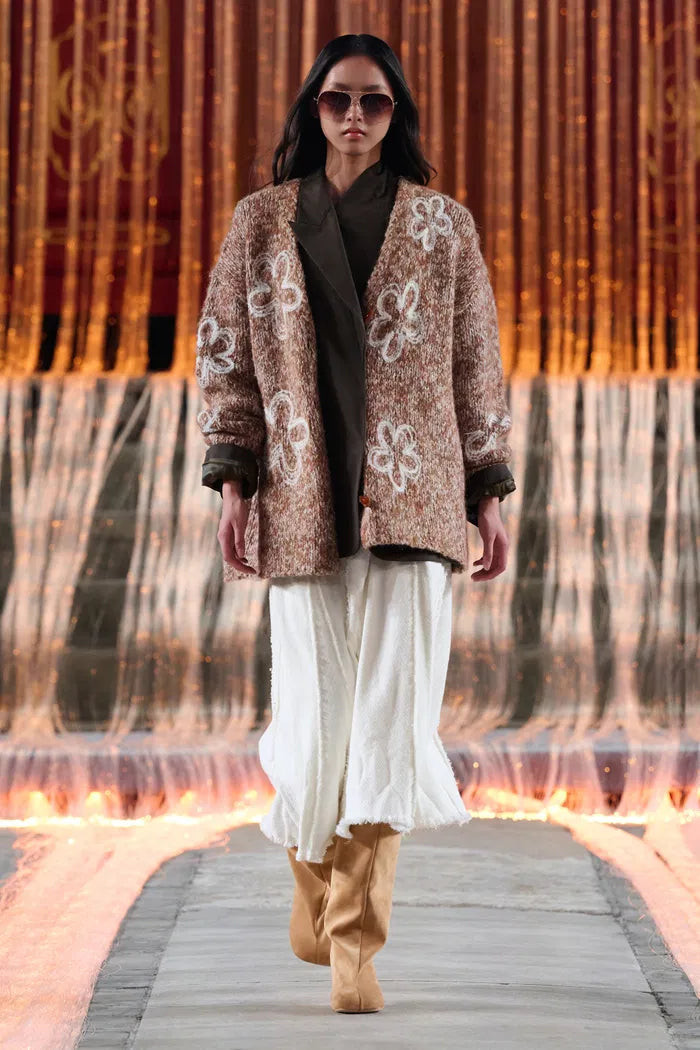 Ayanna Floral Embroidered Cardigan in Merino Wool Multi-Yarn | Fabrique