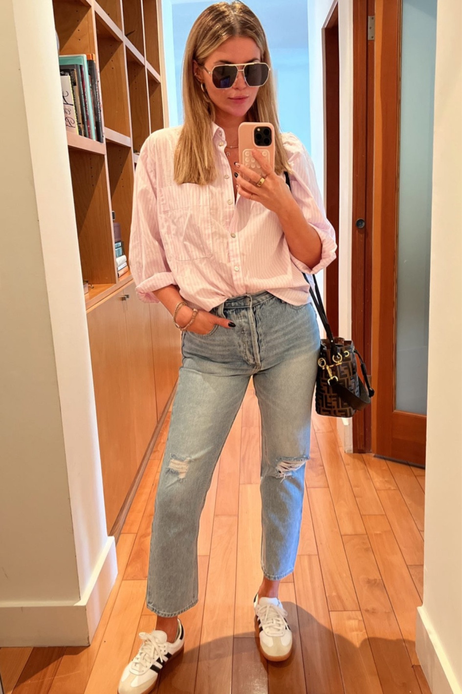 Running errands look 🏃🏻‍♀️
Love pairing denim with a button down and sneakers - put together yet comfy. 
Top is older Target, linking similar 
VICI Kason Denim
Adidas Sambas 
Amazon designer inspired glasses

#LTKstyletip #LTKworkwear #LTKfindsunder50