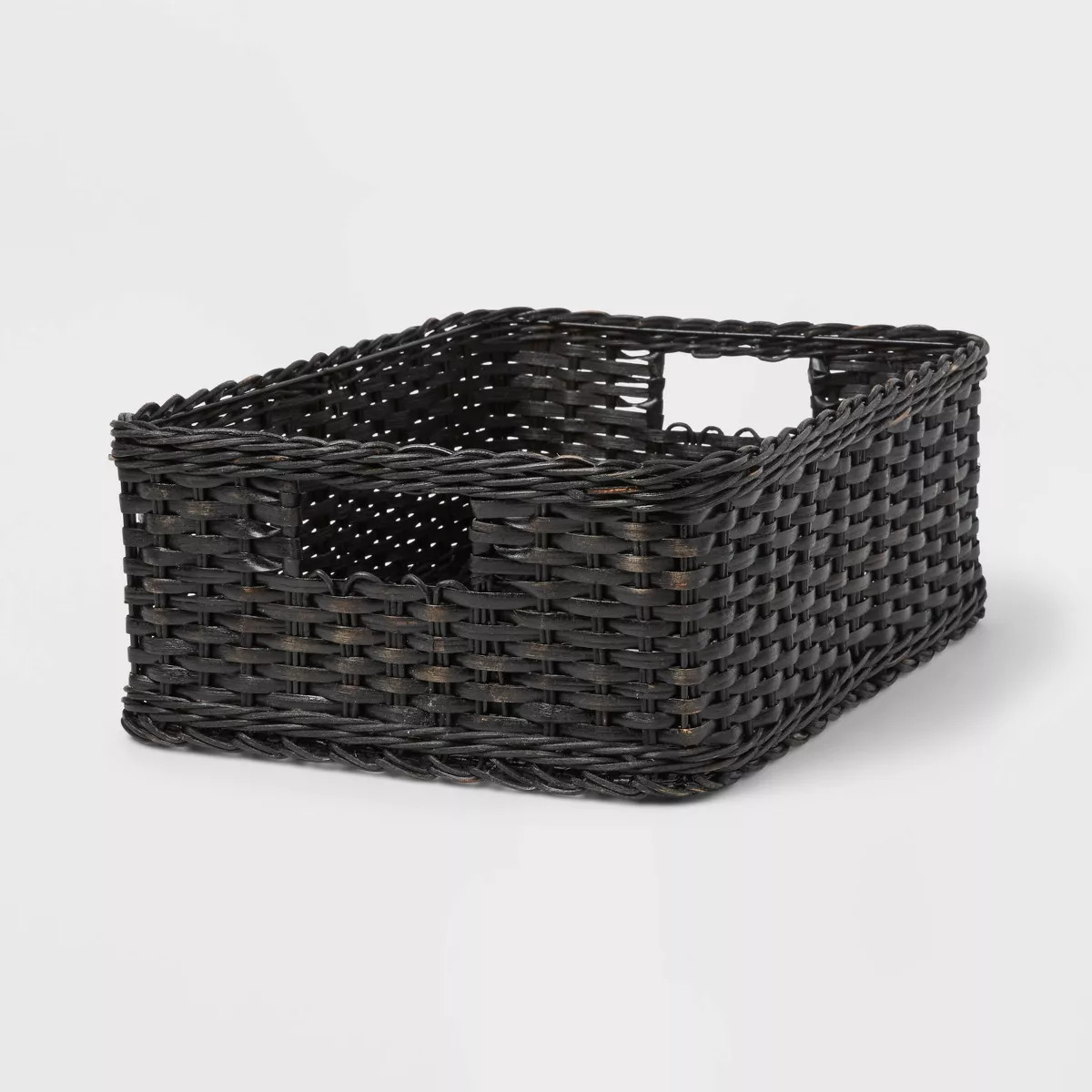 Woven Rattan Folio Bin Black Washed - Brightroom™: Rectangle Decorative Basket, 17''x12''x6'' A... | Target