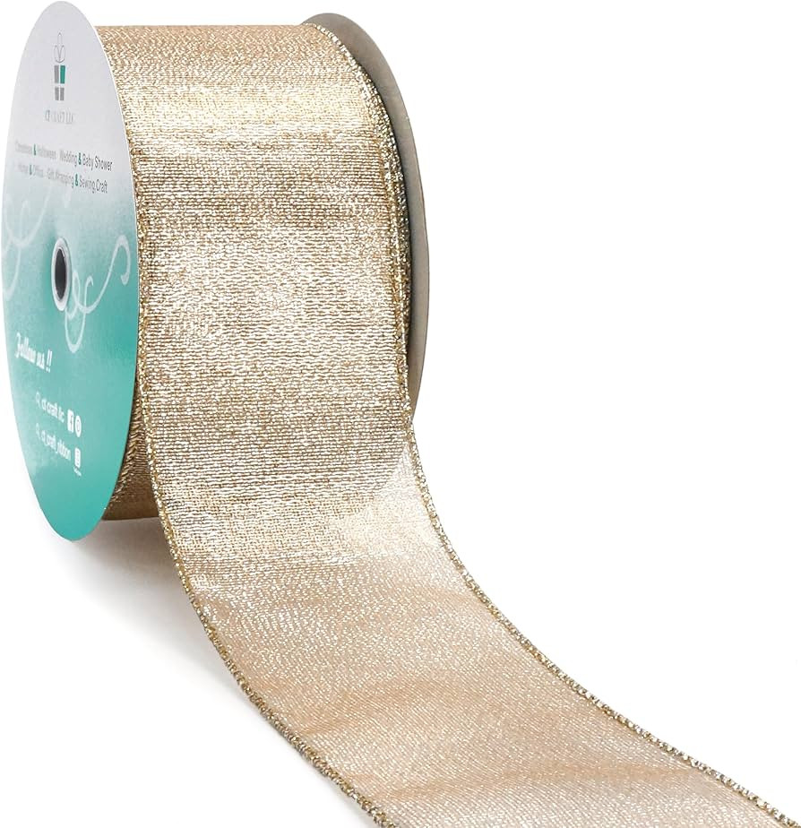 CT CRAFT LLC Champagne Gold Metallic Wired Ribbon 2.5 inch x 20 Yards for Christmas Home Decor Tr... | Amazon (US)