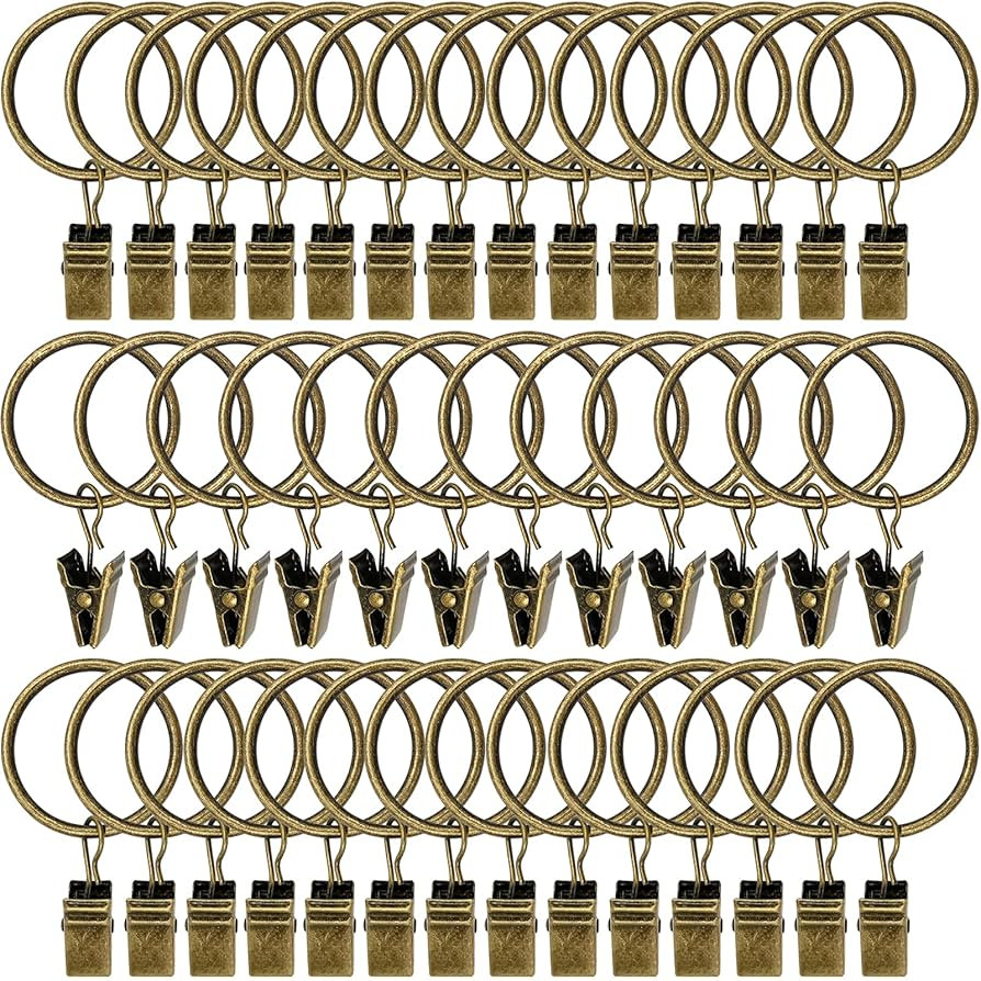 40 Pack Curtain Rings with Clips, Drapery Clips with Rings, Drapes Rings 1.26 in Interior Diamete... | Amazon (US)