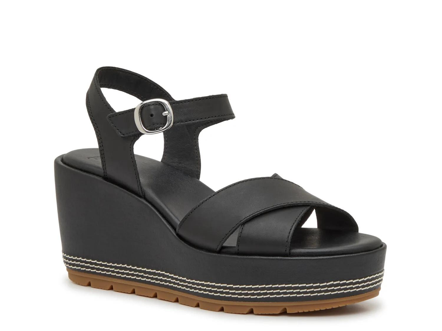 SOREL Sunpeak Wedge Sandal | Women's | Black | Size 5.5 | Sandals | Ankle Strap | DSW