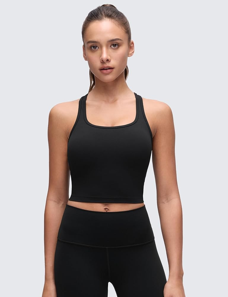 CRZ YOGA Butterluxe Racerback Crop Tank Tops for Women - Padded Y-Back Longline Sports Bras Scoop... | Amazon (US)