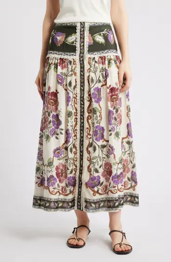 FARM Rio Rococo Floral Midi Skirt in Rococo Flowers Cream at Nordstrom Rack, Size Large | Nordstrom Rack