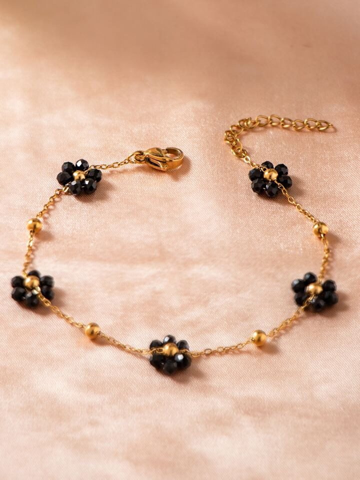 1pc Colorful Stainless Steel Beaded Chain Bracelet | SHEIN