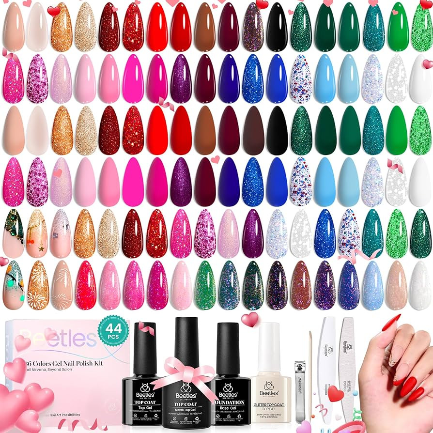 Amazon.com : Beetles Glitter Gel Nail Polish Set 44Pcs, Holiday Red Gold Green Silver Burgundy Bl... | Amazon (US)
