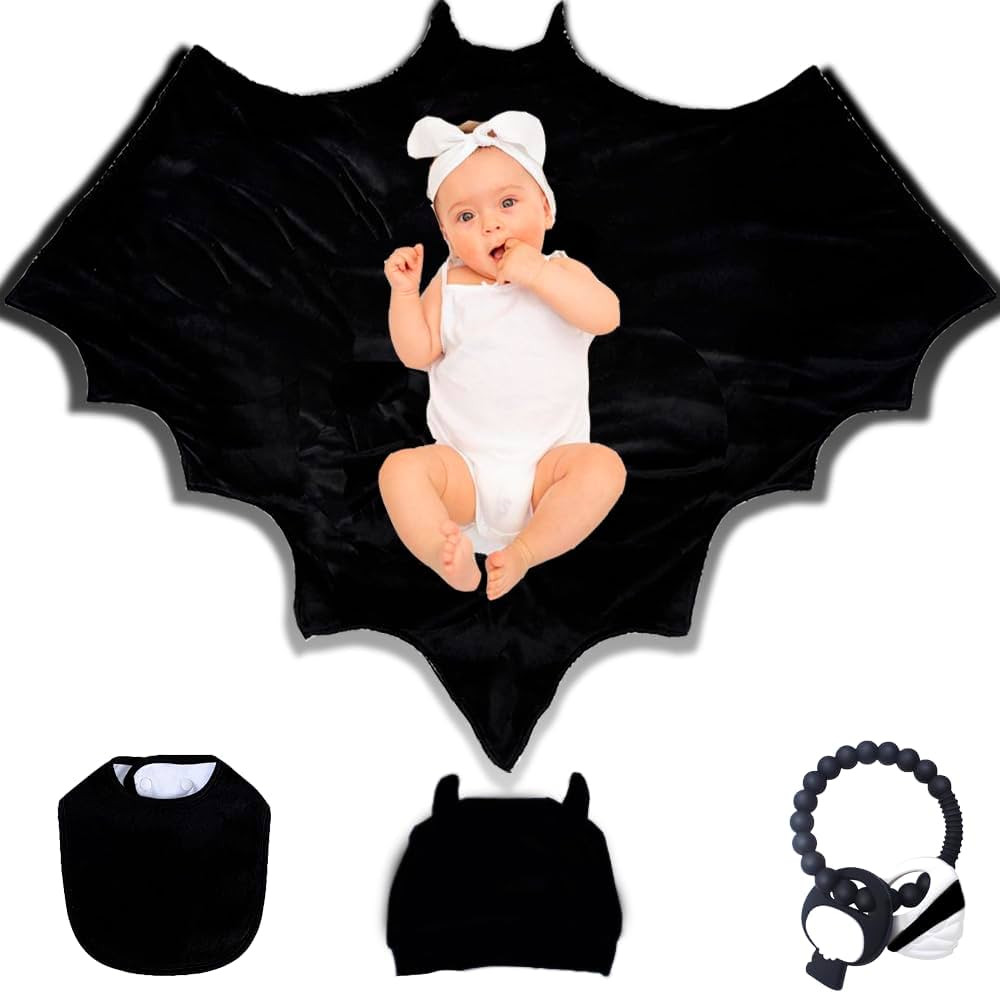 “4PCS” Multi-Use 1PC Bat Baby Blanket Includes 1PC Black Baby Hat with Ears Plus 1PC Black Ba... | Amazon (US)