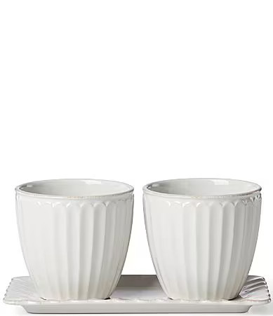 Lenox French Perle Scallop 3-Piece Herb Pots Tray Set - White | Dillard's