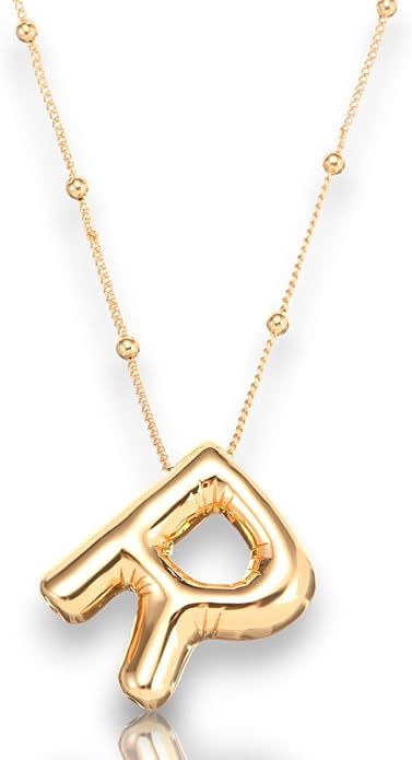 theserro Balloon Initial Necklaces For Women, Dainty Bubble Letter Necklace,18k Gold Plated Ballo... | Amazon (US)