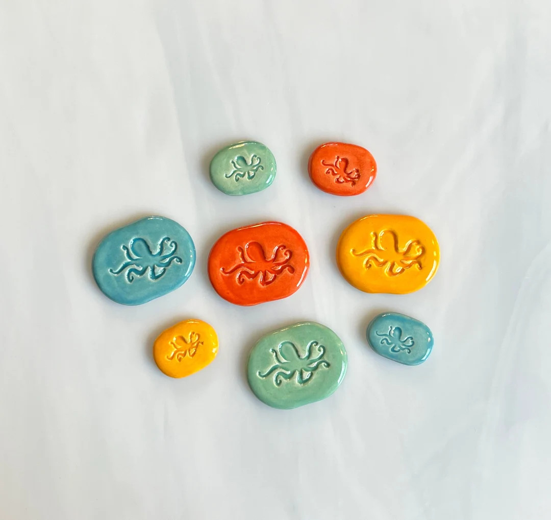 Ceramic Octopus Tiles, 8 Pcs, Two Sizes, Variety of Colors, Bright and Bold, Mosaic and Crafts, M... | Etsy (US)