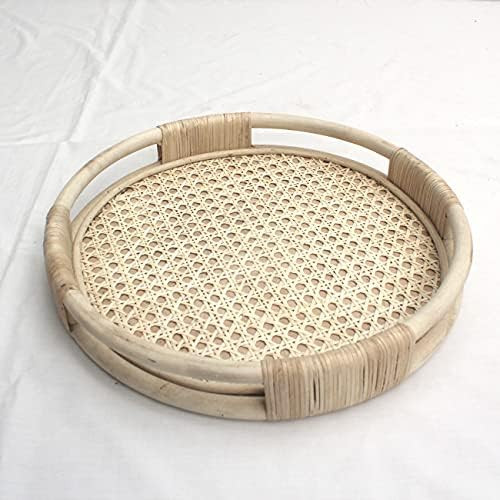 Handcrafted Round Rattan Tray with Handles, Rattan Boho Tray for Bathroom Countertop, Rattan Wick... | Amazon (US)