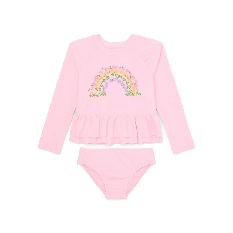Wonder Nation Toddler Girl Ruffle Rash Guard Swim Set, 2-Piece, Size 12M-5T - Walmart.com | Walmart (US)