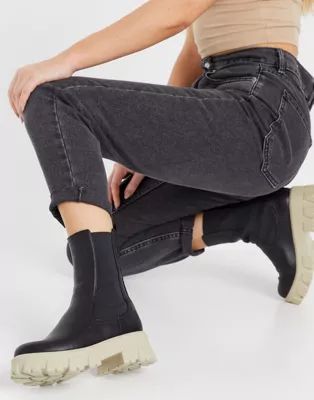 NA-KD chunky sole contrast boots in black and beige | ASOS (Global)