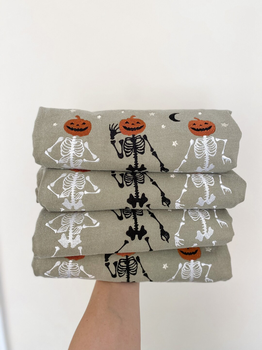 Dancing Pumpkin Skeleton Tee Embroidered, Halloween Shirt - Etsy | Etsy (US)