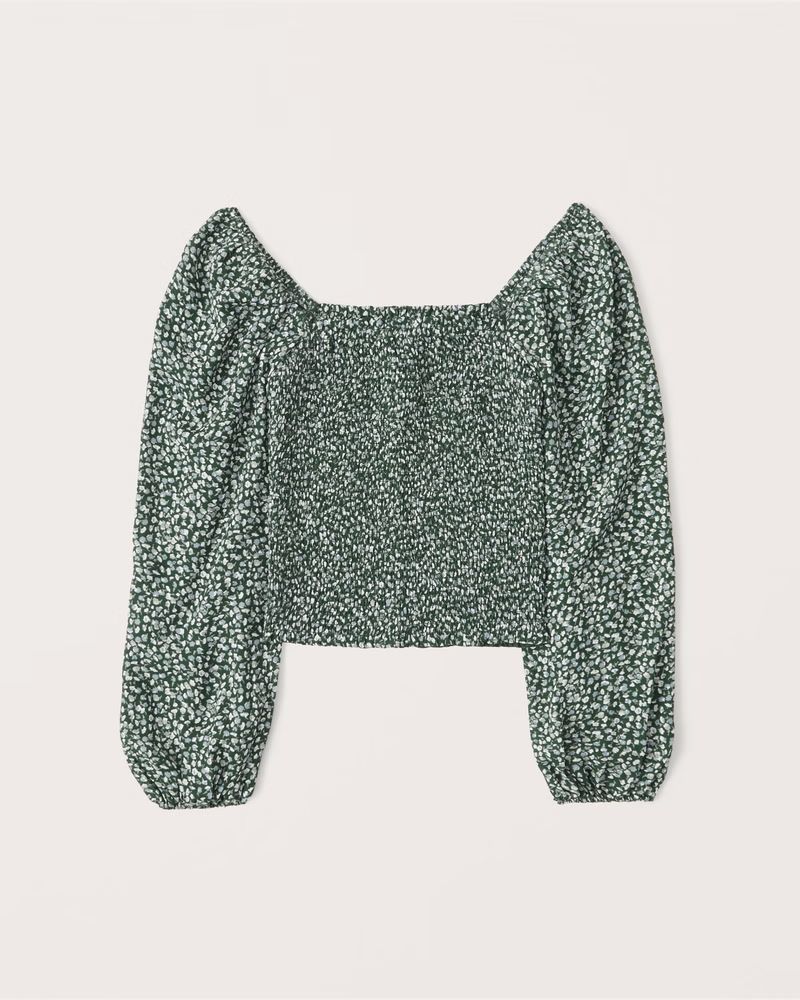 Long-Sleeve Smocked Puff Sleeve Top | Abercrombie & Fitch (US)