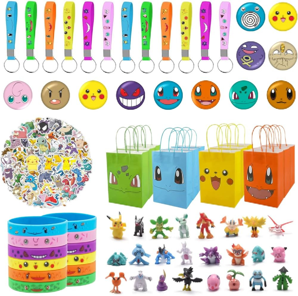 PUSHPAM 172Pcs Birthday Party Supplies Favors Set, Include 12 Button Pins, 12 Key Chains, 12 sili... | Amazon (US)