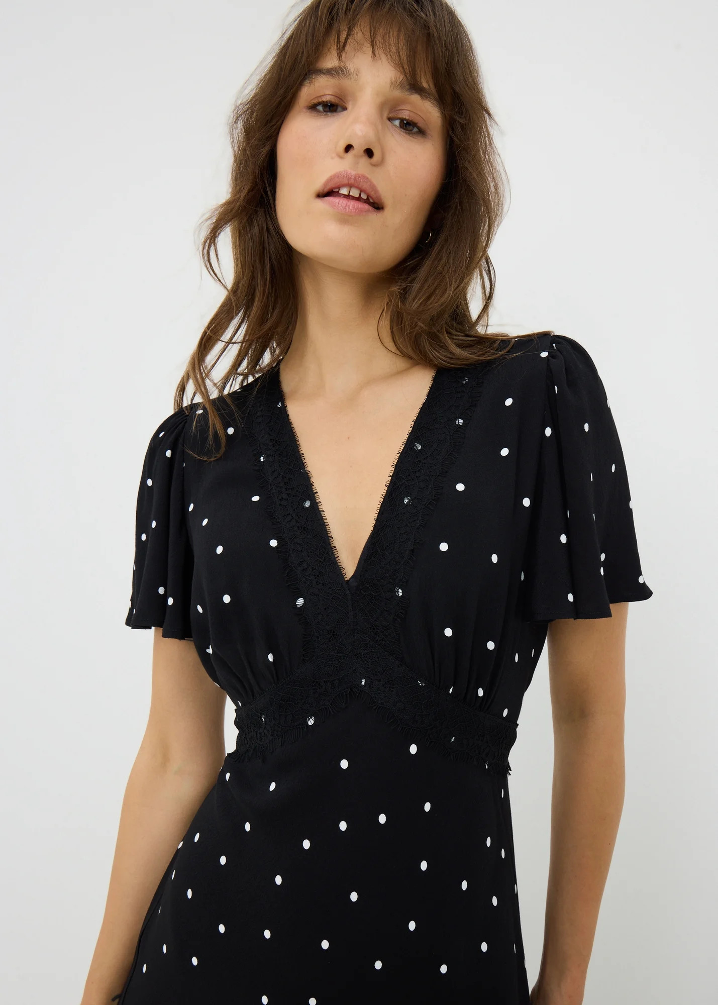 Black Spot Print Lace Trim Midi Dress | Matalan (UK)