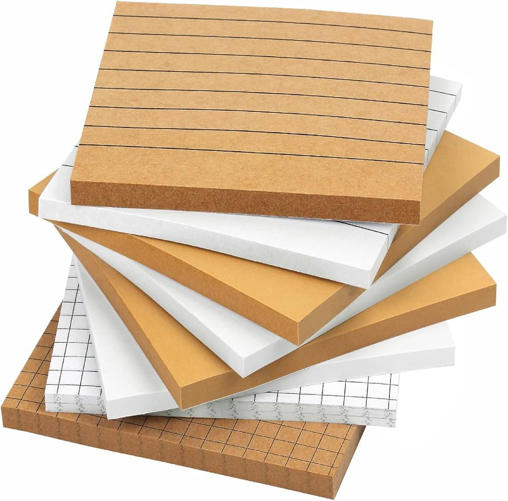 Mr. Pen- Lined Sticky Notes, 3”x3”, 8Pads, 480 Sheets, White & Kraft, Sticky Notes with Lines... | Amazon (US)