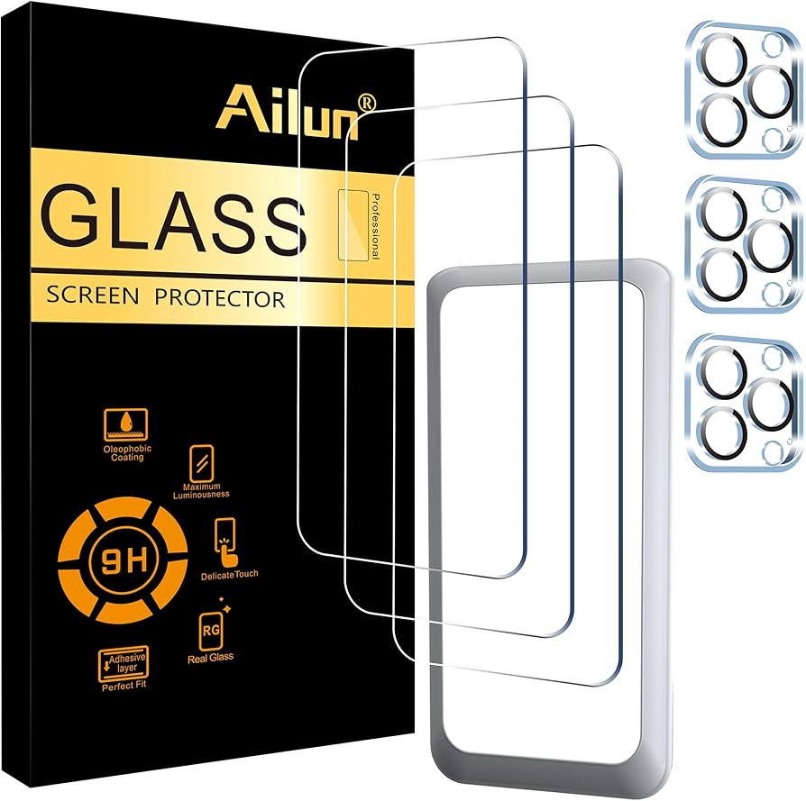 Ailun 3 Pack Screen Protector for iPhone 15 Pro Max [6.7 inch] + 3 Pack Camera Lens Protector,Sen... | Amazon (US)