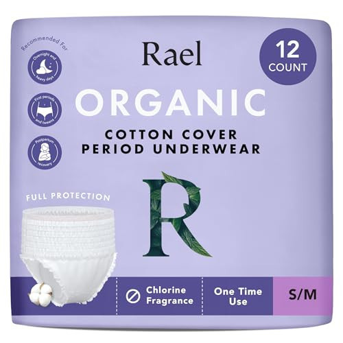 Rael Disposable Underwear for Women, Organic Cotton Cover - Incontinence Pads, Postpartum Essentials, Disposable Underwear, Unscented, Maximum Coverage (Size S-M, 12 Count) | Amazon (US)